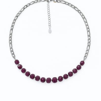 Ketting met granaatsteen – stainless steel Zilverkleurig - Rood/Paarse natuurstenen - Schakelketting - The Jewellery Salon