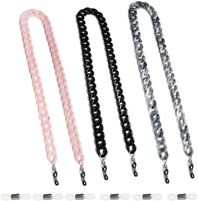 Allecto - Acryl Brillen Kettingen - Multifunctionele Zonnebril Ketting - 3 Stuks - Kleur: Roze, Zwart, Grijs - Geschikt voor Vrouwen - 72 cm Lengte