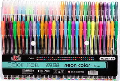 Set van 60 balpennen/contourpennen/glitterpennen/markeerstiften/kleurgelpennen