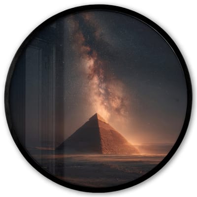 Poster in lijst Rond - Fotolijst 40x40 cm - Posters - Piramide - Woestijn - Licht - Ronde posterlijst zwart - Decoratie - Wanddecoratie woonkamer - Muurdecoratie slaapkamer