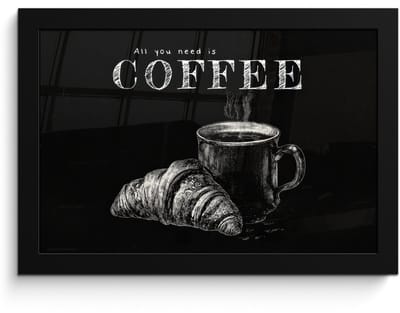 Poster in lijst - Fotolijst 30x20 cm - Posters - Koffie - Croissant - Tekst - Posterlijst zwart - Decoratie - Wanddecoratie woonkamer - Muurdecoratie slaapkamer