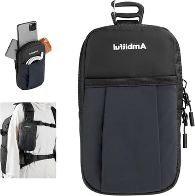 Compacte Sporttas met Schouderriem, Ideaal voor Telefoons, Camera's en Powerbanks, 10 x 4 x 18 cm, Zwart