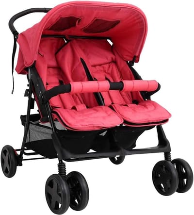 Tweelingkinderwagen - Dubbele Kinderwagen - Uitjes met baby's - Stalen Constructie - 97 x 80 x 104 cm - Rood