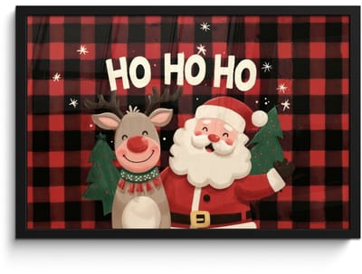 Poster in lijst - Fotolijst 60x40 cm - Posters - Kerstman - Rendier - Tekst - Rood - Zwart - Posterlijst zwart - Decoratie - Wanddecoratie woonkamer - Muurdecoratie slaapkamer - Kerstversiering - Kerstdecoratie voor binnen - Kerstmis