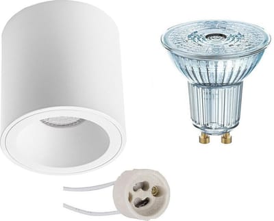 Opbouwspot Set - LEDVANCE Parathom PAR16 940 36D - Pragmi Cliron Pro - GU10 Fitting - Dimbaar - Opbouw Rond - Mat Wit - 3.4W - Natuurlijk Wit 4000K - Verdiept - Ø90mm