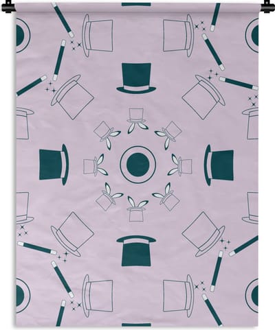 Wandkleed - Wanddoek - Goochelaar - Patronen - Konijnen - 90x120 cm - Wandtapijt