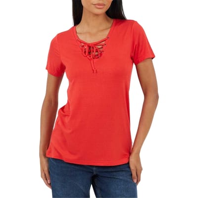 Brave Soul Effen T-shirt met vetersluiting voor dames (Echt rood)