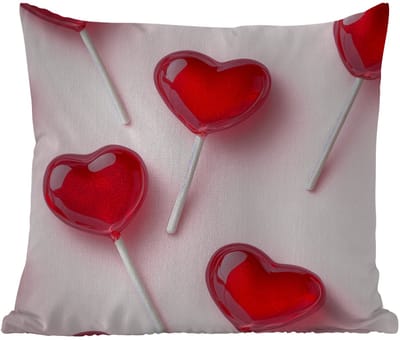 Sierkussen Buiten - Lollies - Hartjes - Roze - 60x60 cm - Weerbestendig