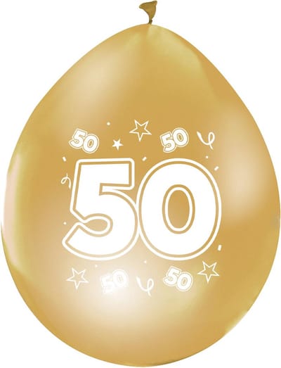 16 Ballonnen 12″ Metallic Goud 2 Zijdig Bedrukt 50 jaar - Versiering Slinger Feestdecoratie Decoratie Verjaardag Jubileum Ballon Feest