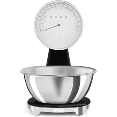 SMEG KSF01BLWW Keukenweegschaal - Analoog & Digitaal - 5 kg - RVS Kom 1,8L - USB Oplaadbaar - LCD Display - Tarrafunctie - '50s Style - Zwart