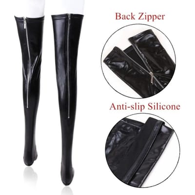 Achterrits Blijven Omhoog Over de Knie Kunstleer Kousen Nachtclub Grote Maten Antislip Punk Kousen Dames Lange Laars Sokken Medias S black