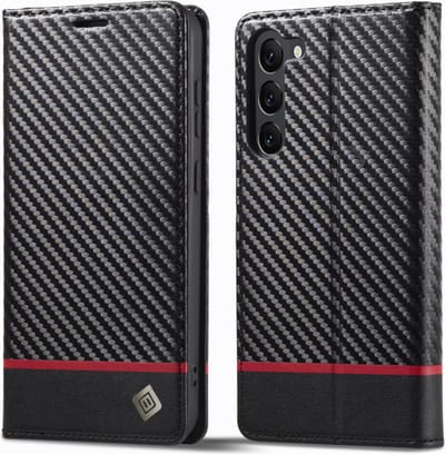 Luxe BookCover Hoes Etui geschikt voor Samsung Galaxy S24 - S25 - Zwart Rood Carbon v2