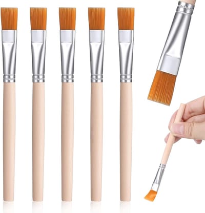 Set van 5 Nylon Platte Penselen voor Schilderen - Houten Handvatten, Geschikt voor Acryl, Waterverf en Olieverf