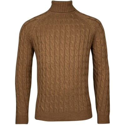Baileys Trui Rollneck Lambswool Cable Knit Bruin / male