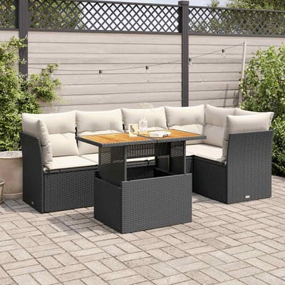vidaXL - 6-delige - Loungeset - met - kussens - poly - rattan - zwart