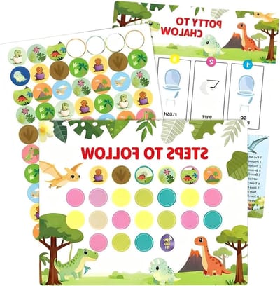 Zindelijkheidstraining Grafiek - Sticker Beloningsbord - Kinderen Leren - Visuele Stappen - 21.59 x 27.94 cm - Dinosaurus stickers