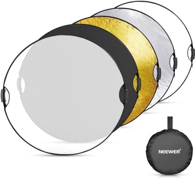 51 inch Opvouwbare Lichtreflector met Handvat voor Fotografie - 5 in 1 Diffuser met Doorschijnend, Zilver, Goud, Wit en Zwart