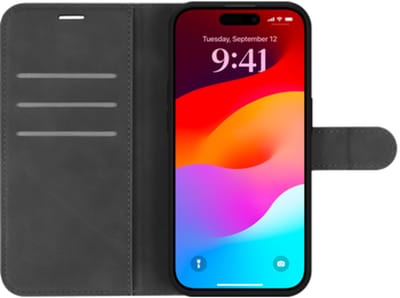 Just in Case hoesje geschikt voor iPhone 15 Pro Hoesje met Pasjeshouder - Premium Bookcase - Zwart