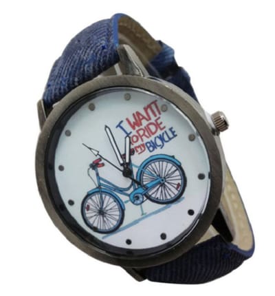 Hidzo Horloge I Want To Ride My Bicycle Ø 37 mm - Blauw - Kunstleer