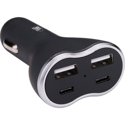 All Ride Autolader USB - 2x USB-A en 2x USB-C Aansluiting - Power Delivery/ Fast Charge 18W - Aansluiting op Sigarettenaansteker Auto - Kunststof - Zwart