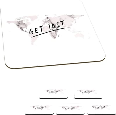 Onderzetters voor glazen - Wereldkaart - Marmer - Quote - 10x10 cm - Glasonderzetters - 6 stuks