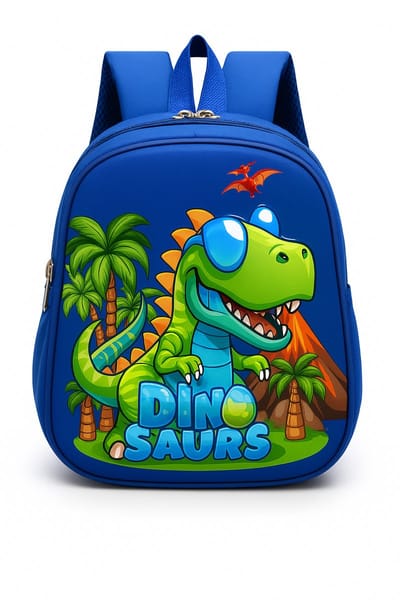 BoefieBoef Groene Dino Kinderrugzak 7L - Stoer Schooltasje Peuter Kleuter J&M - Lichtgewicht (230g) Nylon PVC - Cadeau - 28x23x10cm