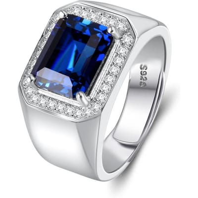 Bague Wosikate Classique Carrée Pierre Précieuse Vert Émeraude Pour Hommes Bijoux en Cuivre Accessoires Bague de Mariage Cadeau Taille Ouverte resizable blue