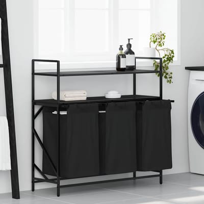 vidaXL - Wasmand - 3 - vakken - met - planken - zwart - eikenkleurig