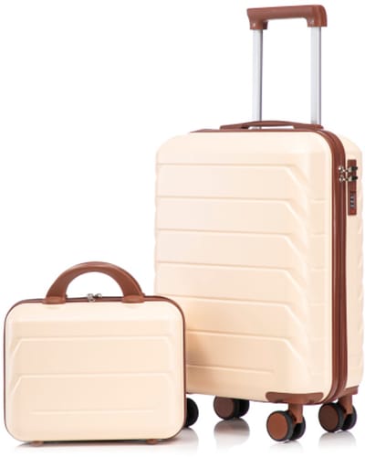 ROLIPO Kofferset 2-delig 14/19 inch - ABS harde schaal - Spinner wielen & cijferslot - 14 inch beautycase beige