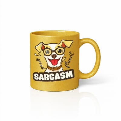 I Speak Fluent Sarcasm Grappige Hond Gouden Mok – Humoristische Cartoon Koffiemok 330 ml