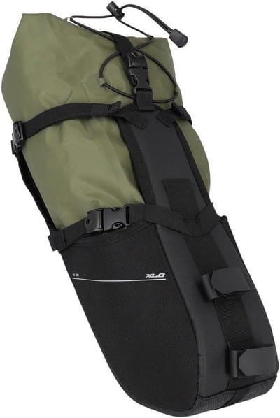 Ruime zwarte/groene zadeltas voor fiets - 15 Liter opbergruimte