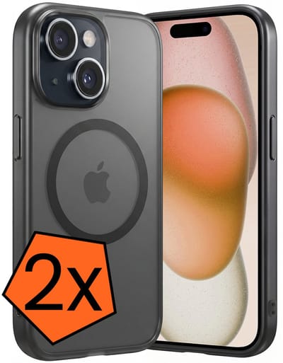Hoes - 2 Stuks - Geschikt voor Apple iPhone 15 - Magsafe Compatible - Sterk & Shockproof - Back Cover - Shock Proof Case - Telefoon Hoes - Zwart