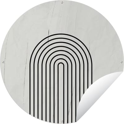 Tuincirkel Lijnen - Zwart - Wit - Abstract - 60x60 cm - Ronde Tuinposter - Buiten