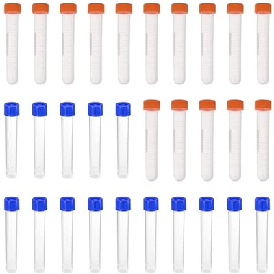 30 Stuks 10ml Plastic Testbuizen met Deksel, Gegradueerde Monsters, Ideaal voor Laboratoriumgebruik en Onderzoek