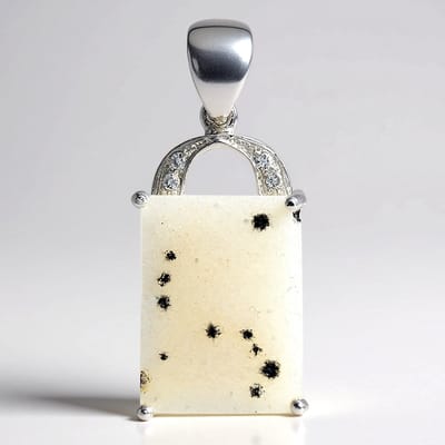 Cavill - Zilveren Hanger met Glitter Agaat 13,06 ct en Witte Topaas Pave - 925 Sterling Zilver - Vintage Elegante Dames Sieraden - 35x15 mm