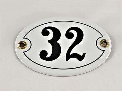 Emaille Huisnummer - Ovaal Bord - Duidelijke Nummering - Handgemaakt Kwaliteit - 10.5 x 7 cm - Wit Zwart
