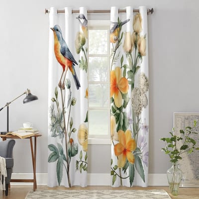 Bloemen Vogels Bladeren Aquarellen Moderne Raamgordijnen voor Woonkamer Slaapkamer Gordijn Keukenbehandeling Jaloezieën Gordijnen 70W x 100H(cm) x2