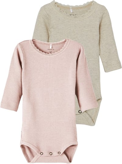 NAME IT NBFKAB 2P LS BODY NOOS Meisjes Body - Peyote Melange Sepia Rose