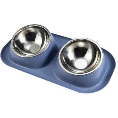1 st Rvs Dubbele Kat Hond Kom Kattenvoer Container Antislip Basis Huisdier Water Feeder Tilt Safeguard Hals Puppy Katten Kommen
