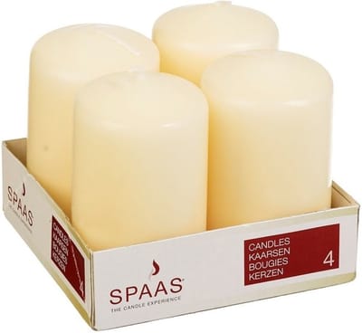 Spaas Stompkaarsen/zuilkaarsen - set van 4x - ivoorwit - D5 x H8 cm - 12 branduren
