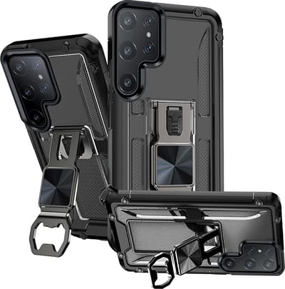 Hoesje Geschikt Voor Samsung Galaxy S22 Ultra hoesje met pashouder - camera bescherming cover en ring houder – Grijs – oTronica
