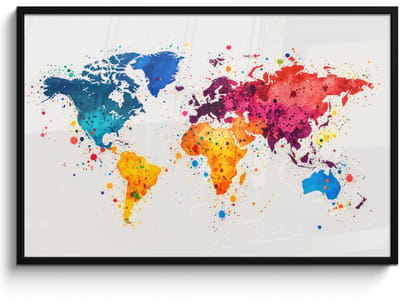 Poster in lijst - Fotolijst 120x80 cm - Posters - Wereldkaart - Graffiti - Kleurrijk - Posterlijst zwart - Decoratie - Wanddecoratie woonkamer - Muurdecoratie slaapkamer