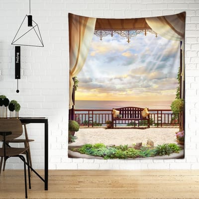 Zeegezicht Wandtapijt Wandhanger Boheemse Kunst Woonkamer Raam Schilderij Eenvoudige Noordse Woondecoratie 95x70cm