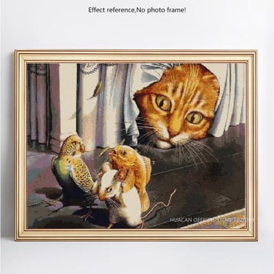 Peinture diamant chat et souris, mosaïque en strass, broderie, point de croix 20X30CM