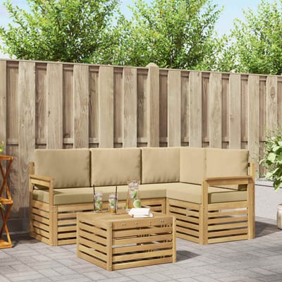 vidaXL - Buiten - bank - set - 5 - st - Wit - en - Beige - Polyester