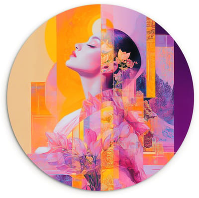 WallCircle® Wandcirkel 120x120 cm - Muurcirkel Abstract - Portret - Vrouw - Kleurrijk - Muurdecoratie woonkamer - Wanddecoratie slaapkamer - Kamer decoratie accessoires - Ronde schilderijen XXL