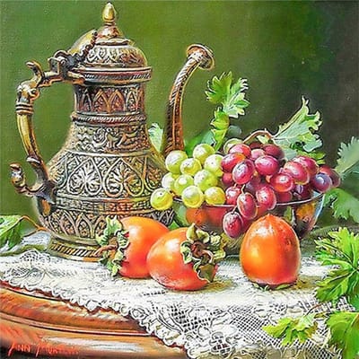 Ronde Diamantschilderij Fruit Theepot Borduurwerk Kruissteek Strass Mozaïek Huisdecoratie 30x30CM