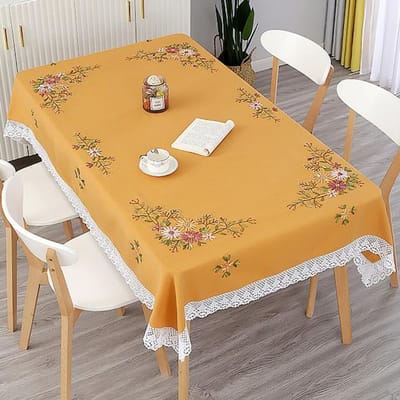 Geborduurde Ruit Oranje Stoffen Kunst Tafelkleed Pastorale Theetafelkleed Bloem Stofdichte Handdoek Rechthoekig 60x60cm beige