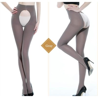 Doiaeskv Dames Open Panty Plus Size 120D Herfst Winter Warme Panty Kruisloos Hoge Taille Vrouwelijke Stretch Skinny Panty XL(75-130kg)