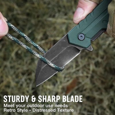 Famanu Zakmes Multifunctioneel Outdoor Vouwmes Roestvrij Staal met G10 Handvat Riem clip Enkelzijdig Vouwmes Voor Kamperen, Wandelen, Outdoor, Groen
